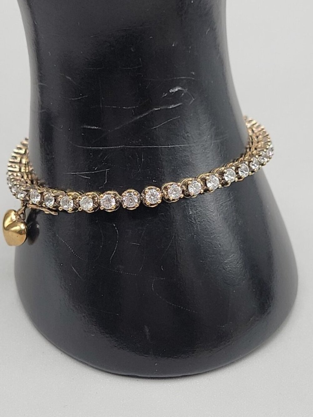 FM 87 Sterling Silver Vermeil White Topaz Tennis Bracelet Heart Charm 6.75" - Picture 6 of 13